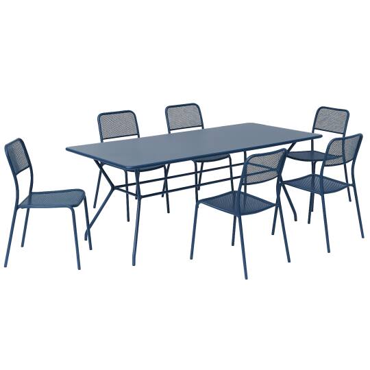 Tavolo da giardino rettangolare 140 x 80 x 75 cm e 6 sedie in metallo