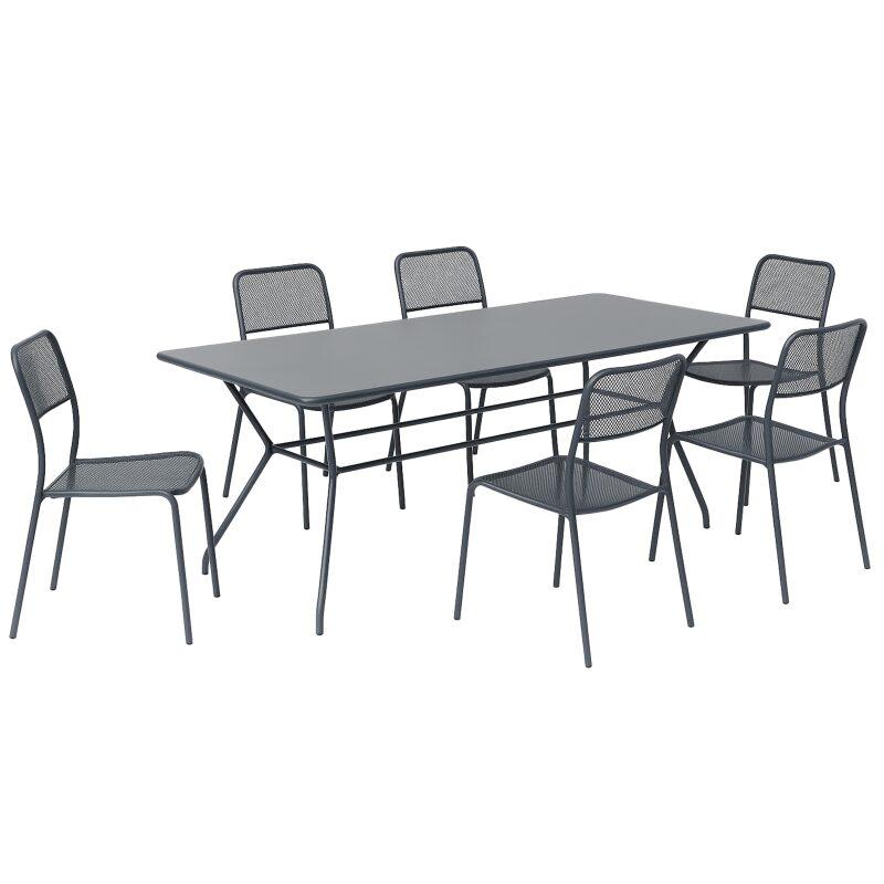 Tavolo da giardino rettangolare 140 x 80 x 75 cm e 6 sedie in metallo  