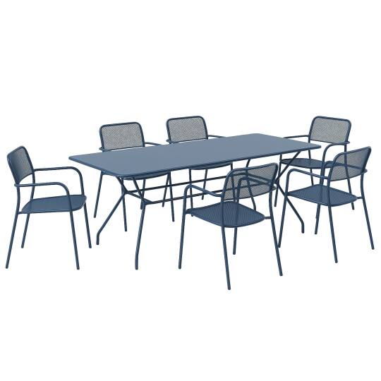 Tavolo da giardino rettangolare 140 x 80 x 75 cm e 6 sedie con braccioli in metallo