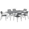 Tavolo da giardino rettangolare 140 x 80 x 75 cm e 6 sedie con braccioli in metallo