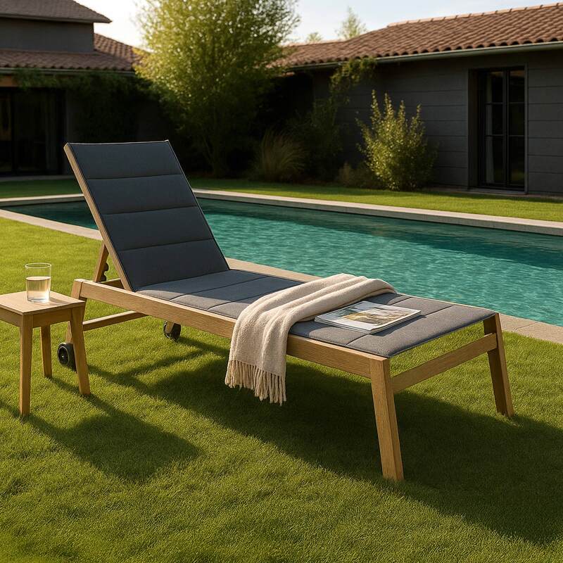 Sdraio da giardino in alluminio effetto legno e textilene reclinabili 5 posizioni con ruote - Set di 2 - Lifestyle
