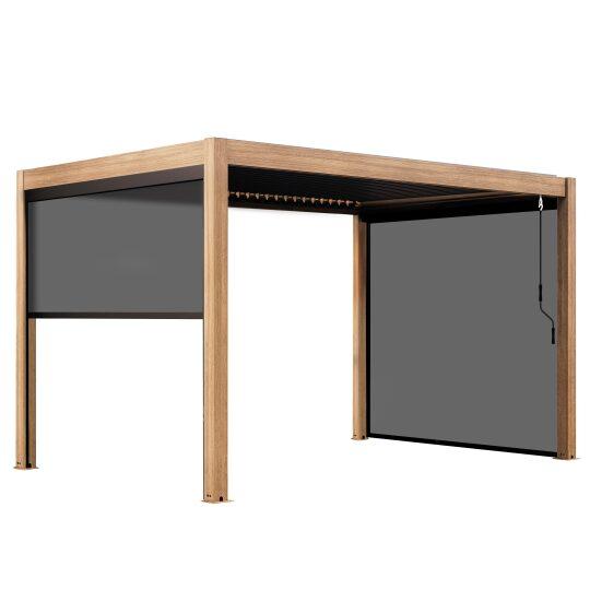 Pergola bioclimatica autoportante 4x3 m effetto legno in alluminio 1,2 o 3 avvolgibili