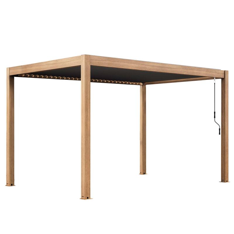 Pergola bioclimatica autoportante 4x3 m effetto legno in alluminio 1,2 o 3 avvolgibili