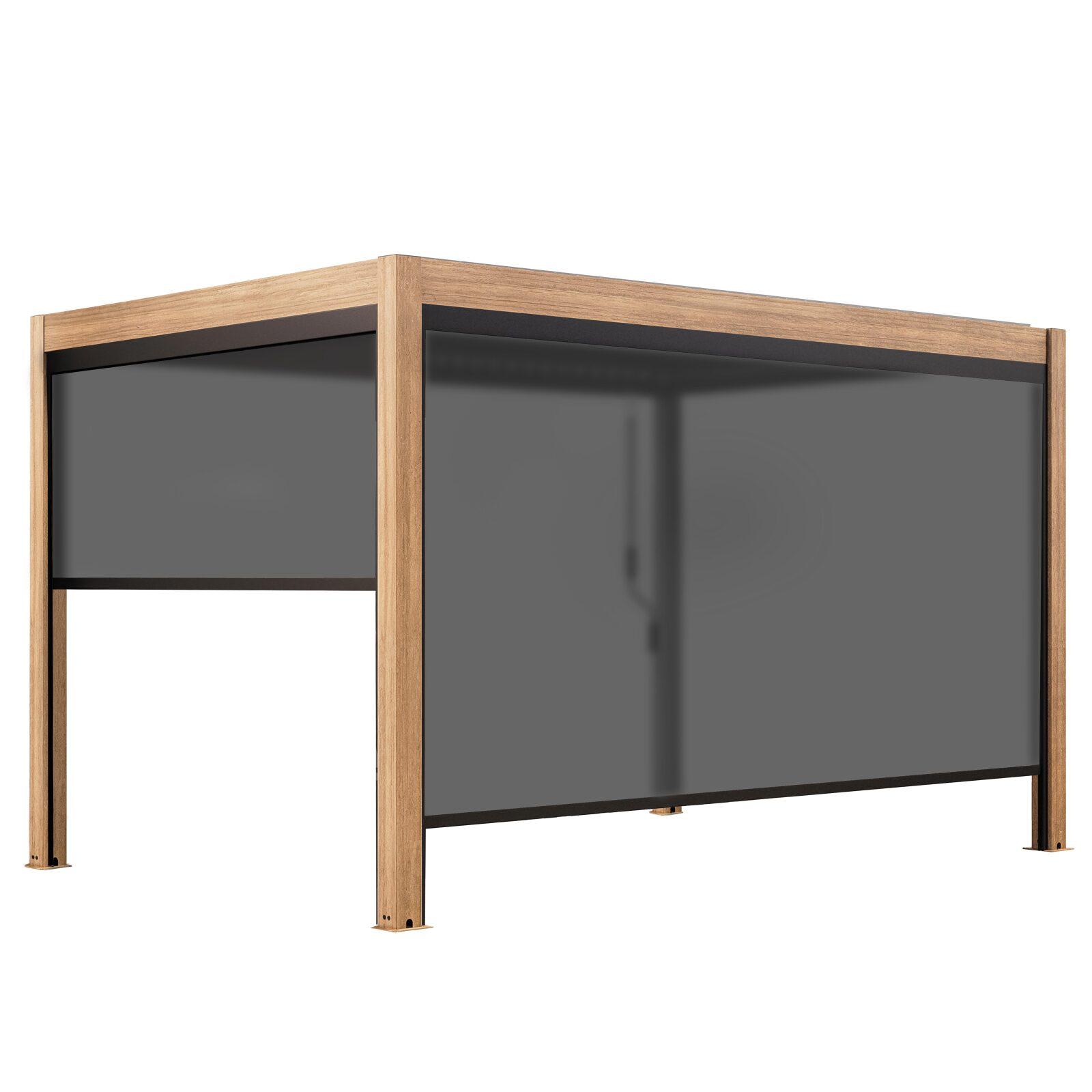 Pergola bioclimatica autoportante 4x3 m effetto legno in alluminio 1,2 o 3 avvolgibili