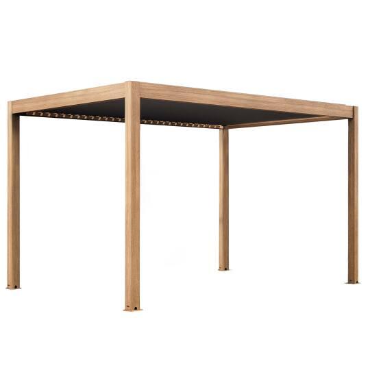 Pergola bioclimatica autoportante 4x3m motorizzata effetto legno tetto in alluminio grigio con illuminazione a led | Oviala