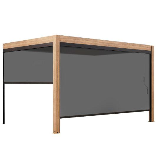 Pergola bioclimatica addossata 4x3m in alluminio effetto legno con 1, 2 o 3 tende | Oviala