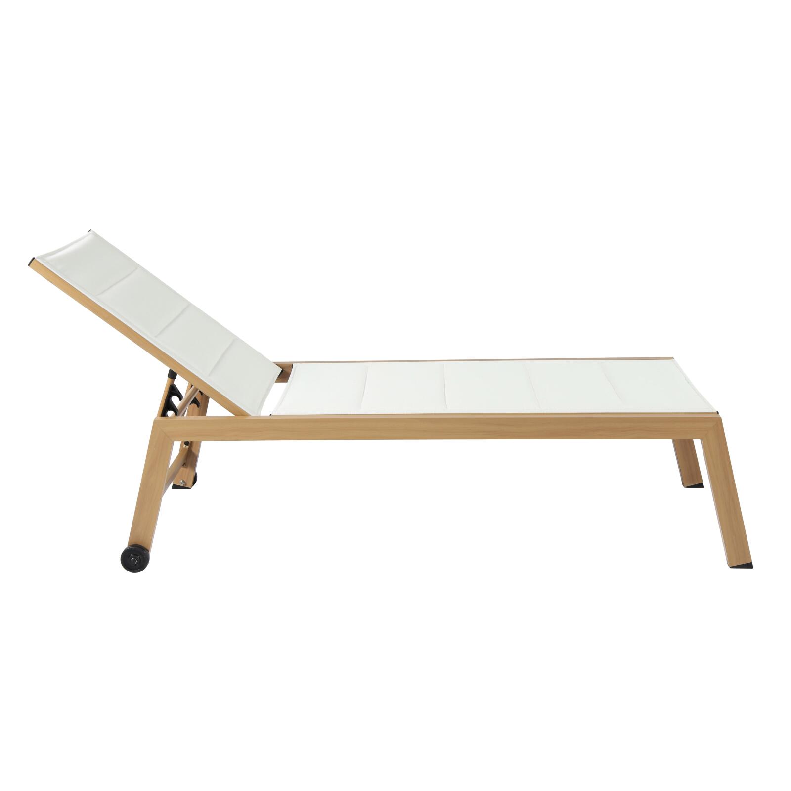 Set di 2 lettini prendisole in alluminio effetto legno con ruote, reclinabili in 5 posizioni