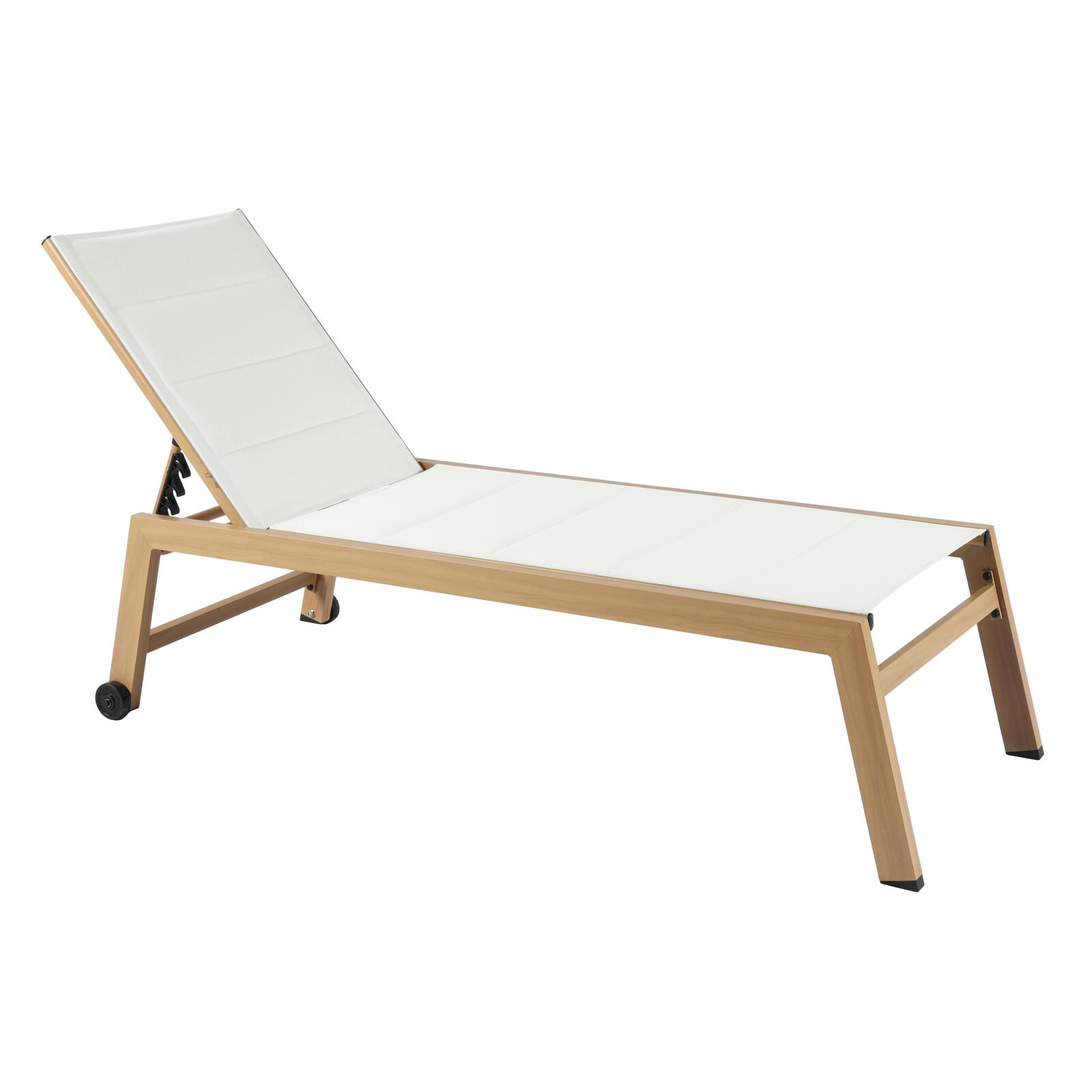 Set di 2 lettini prendisole in alluminio effetto legno con ruote, reclinabili in 5 posizioni