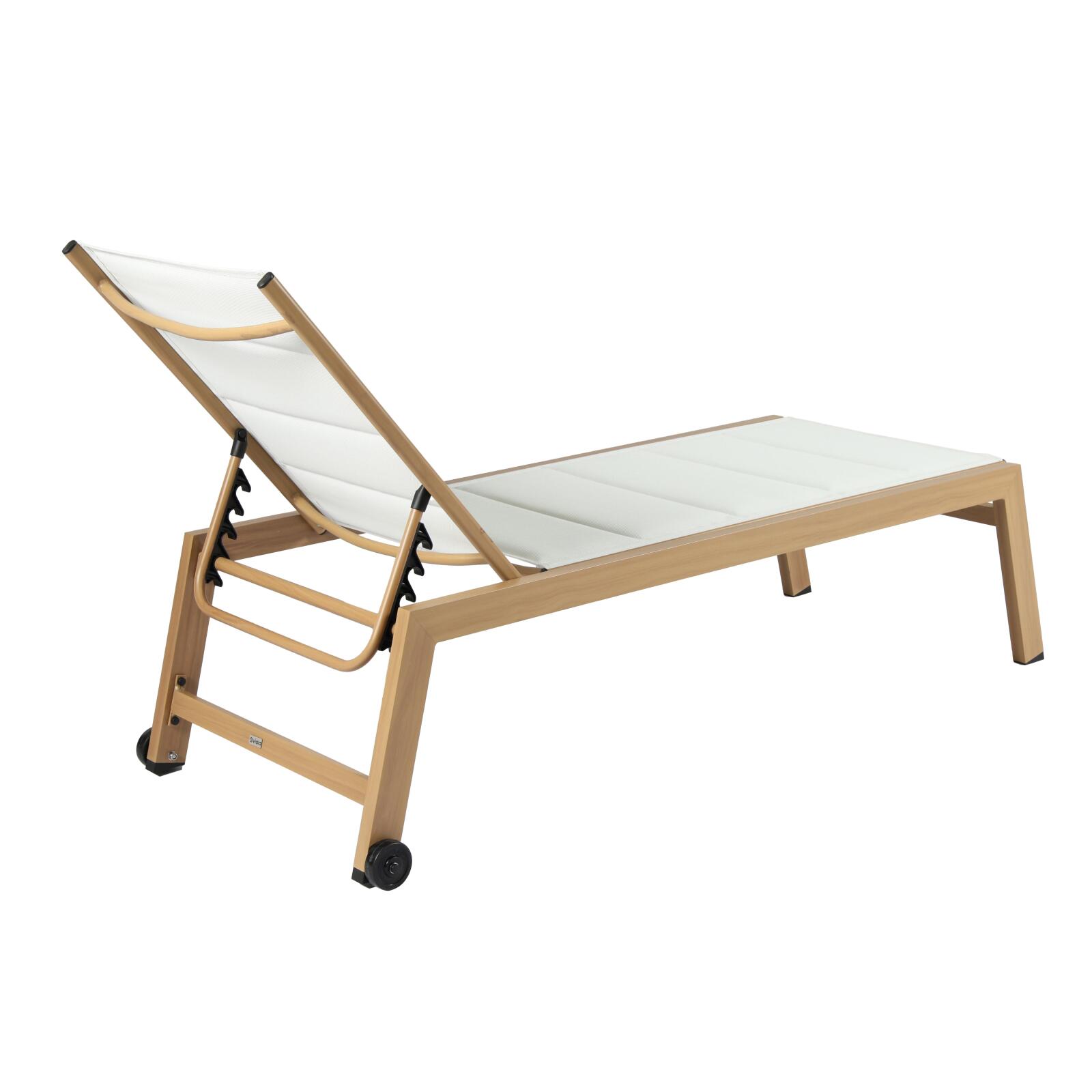 Set di 2 lettini prendisole in alluminio effetto legno con ruote, reclinabili in 5 posizioni