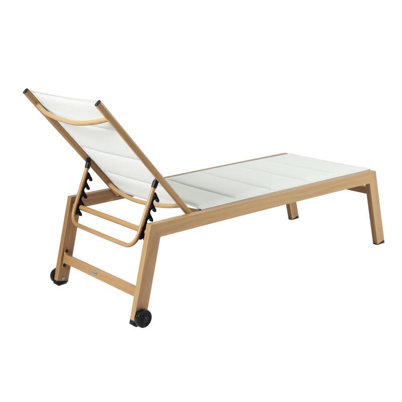 Set di 2 lettini prendisole in alluminio effetto legno con ruote, reclinabili in 5 posizioni