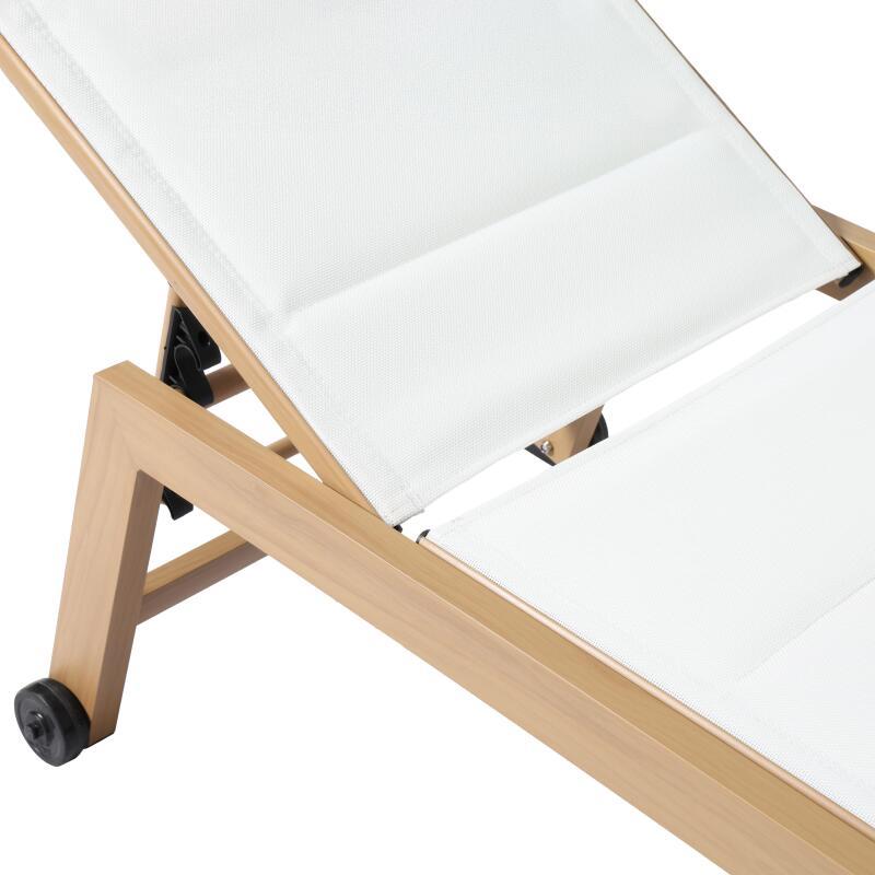 Set di 2 lettini prendisole in alluminio effetto legno con ruote, reclinabili in 5 posizioni