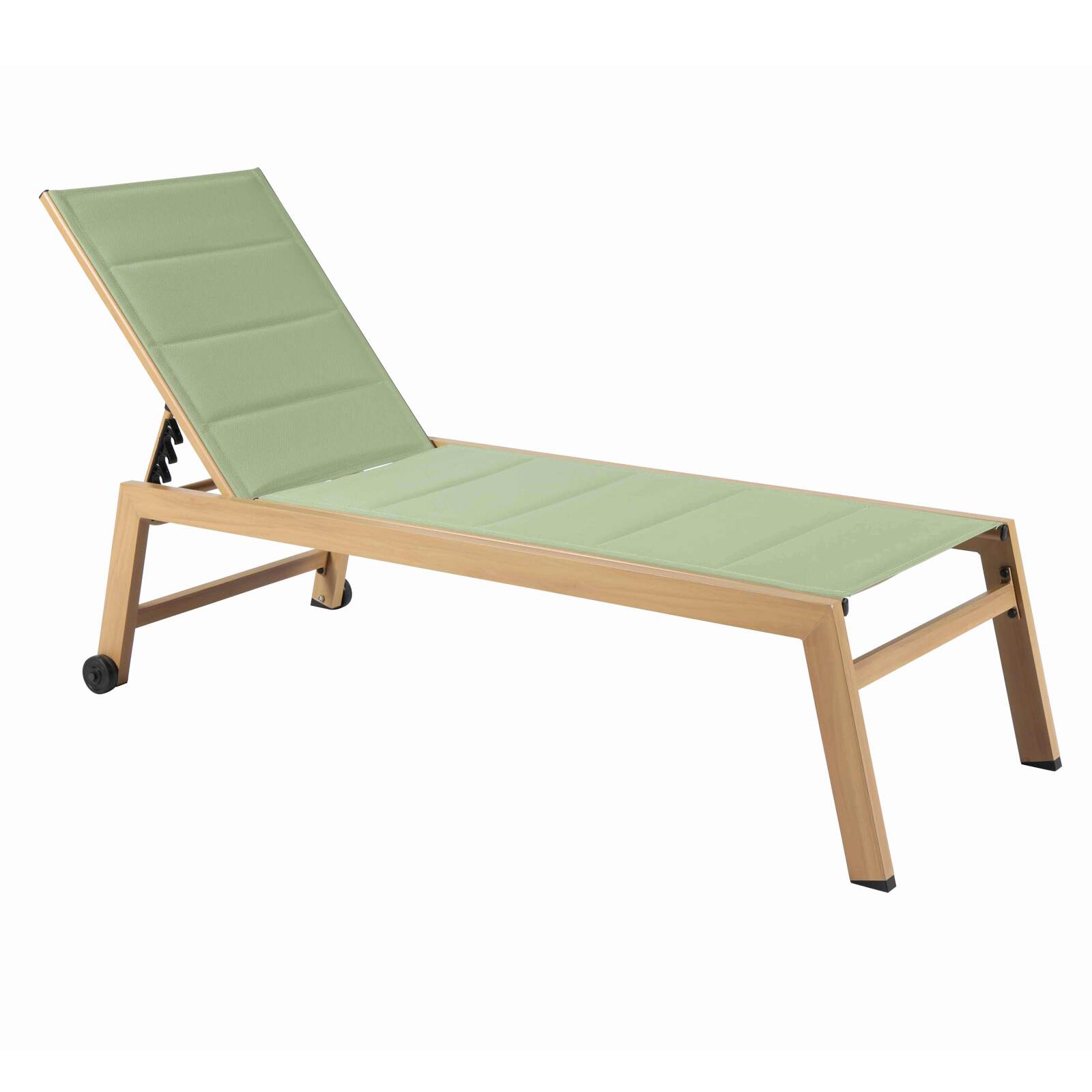 Set di 2 lettini prendisole in alluminio effetto legno con ruote, reclinabili in 5 posizioni