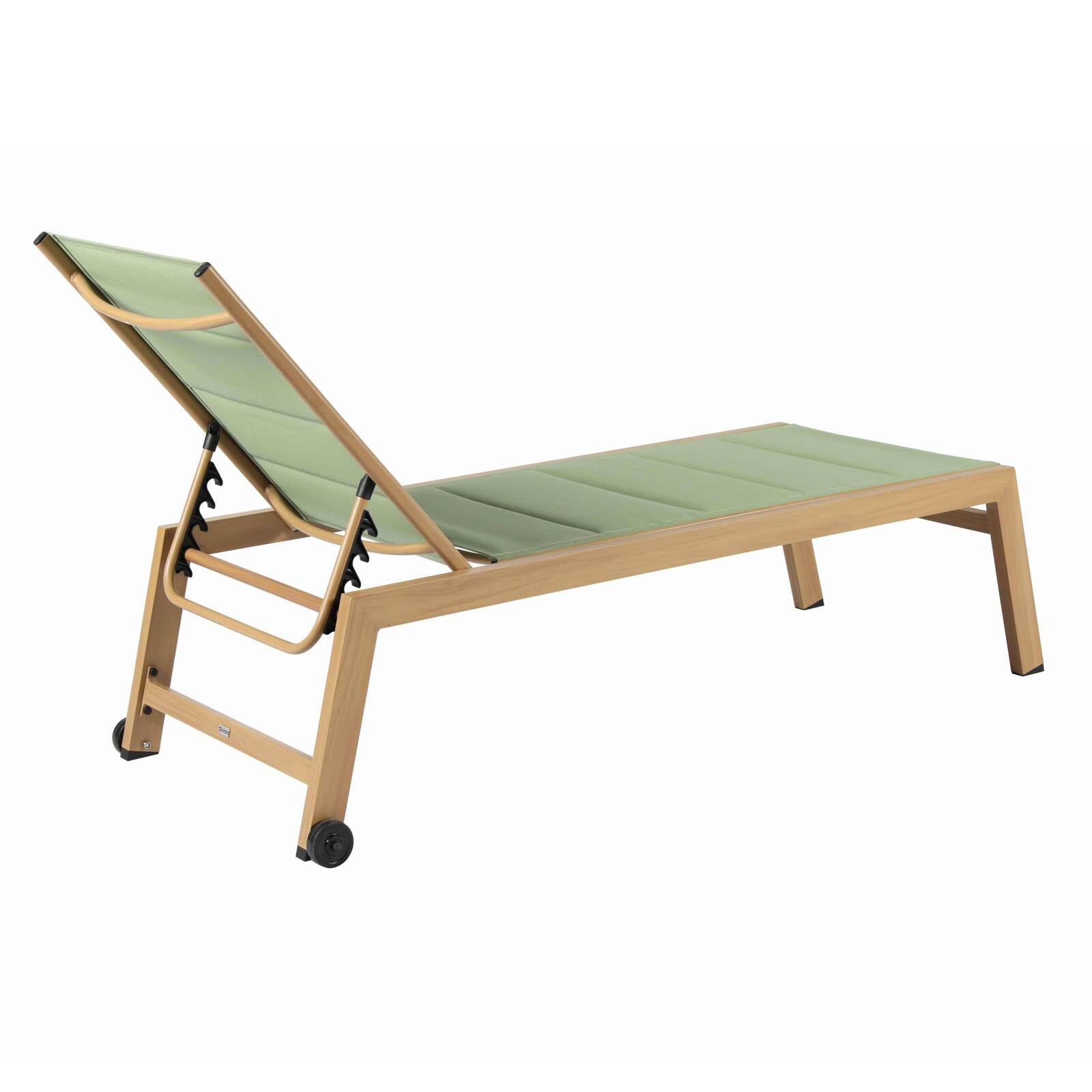 Set di 2 lettini prendisole in alluminio effetto legno con ruote, reclinabili in 5 posizioni
