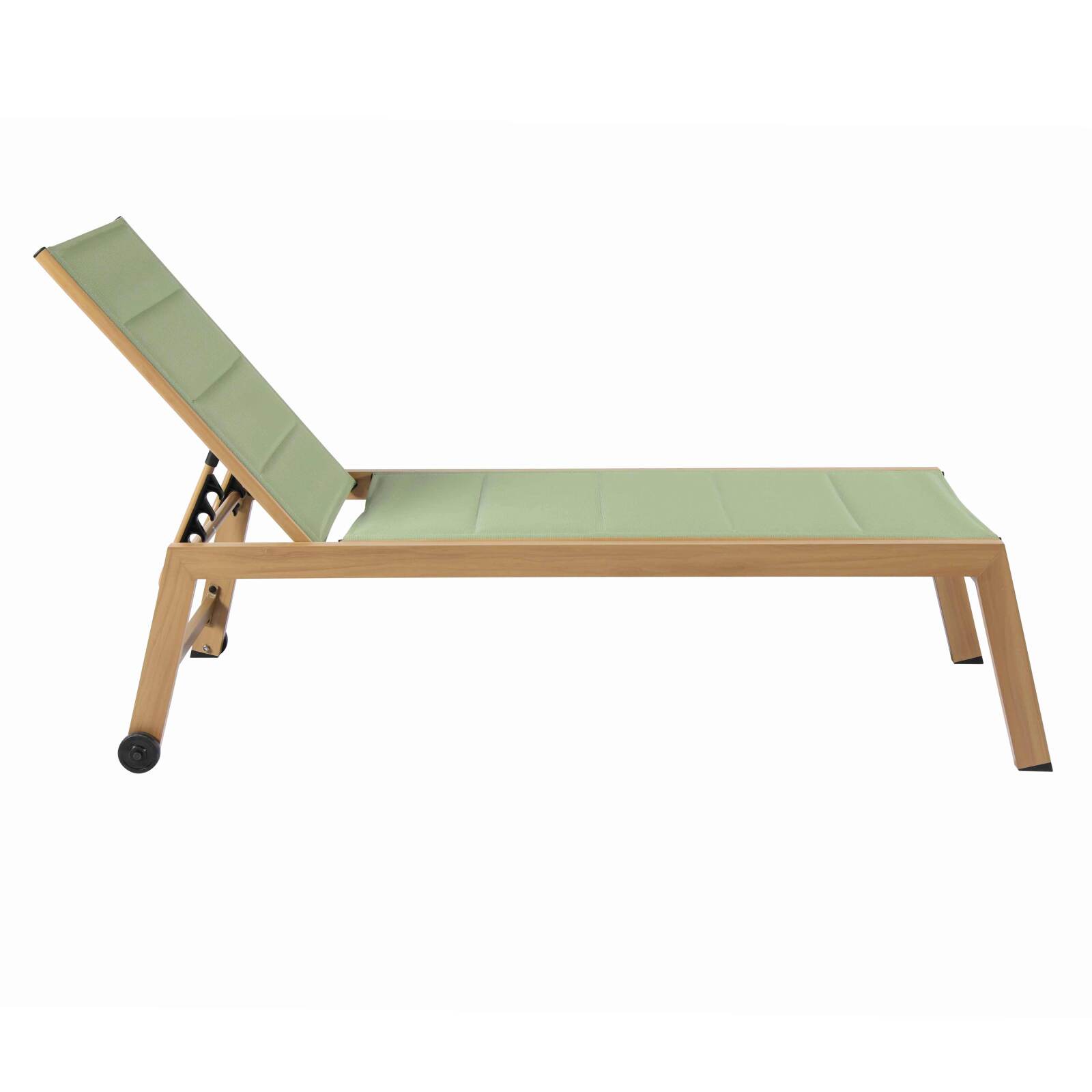 Set di 2 lettini prendisole in alluminio effetto legno con ruote, reclinabili in 5 posizioni