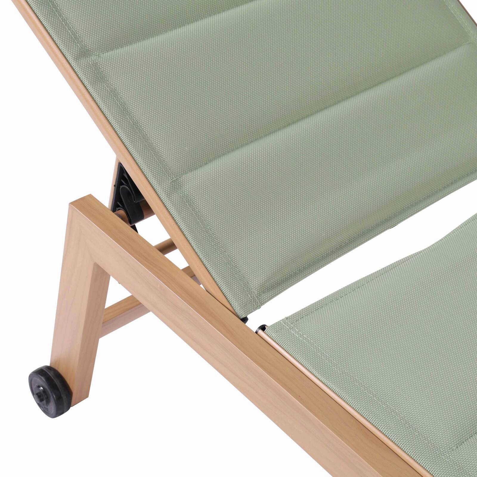 Set di 2 lettini prendisole in alluminio effetto legno con ruote, reclinabili in 5 posizioni