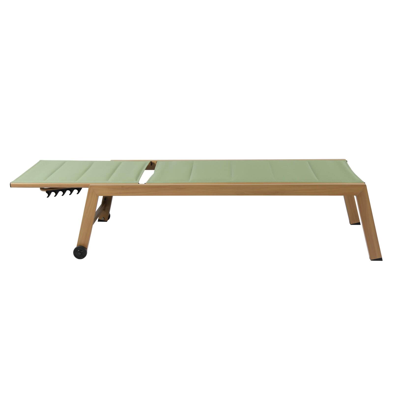 Set di 2 lettini prendisole in alluminio effetto legno con ruote, reclinabili in 5 posizioni