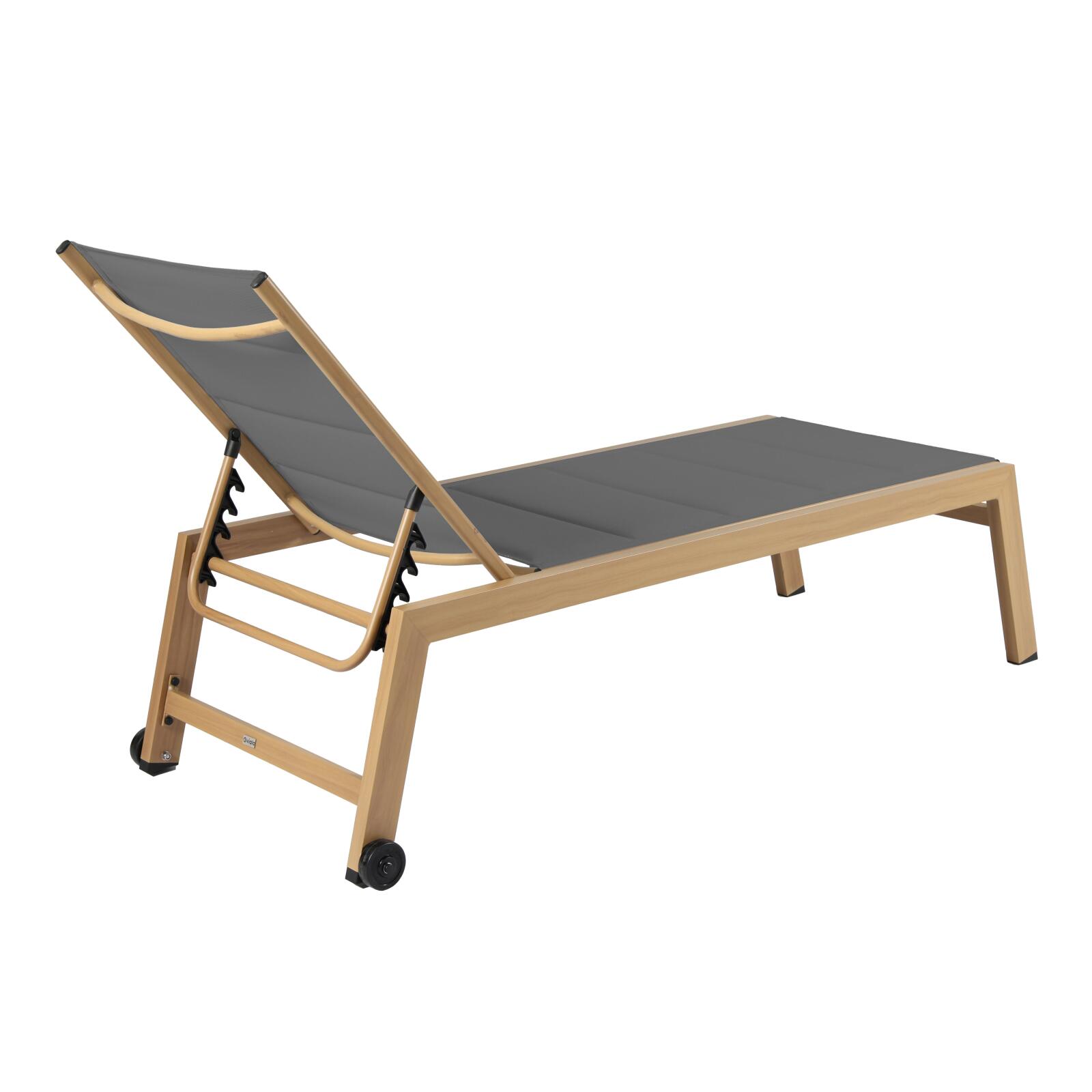 Set di 2 lettini prendisole in alluminio effetto legno con ruote, reclinabili in 5 posizioni