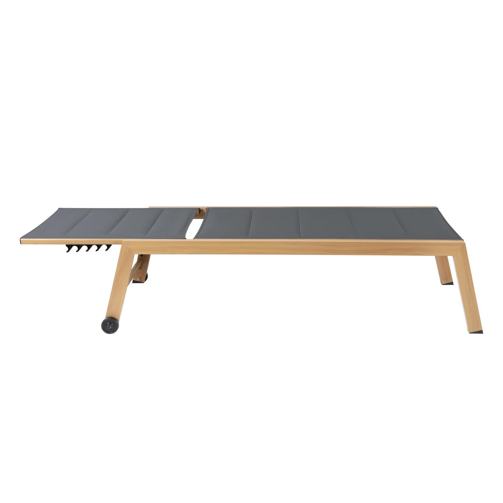 Set di 2 lettini prendisole in alluminio effetto legno con ruote, reclinabili in 5 posizioni