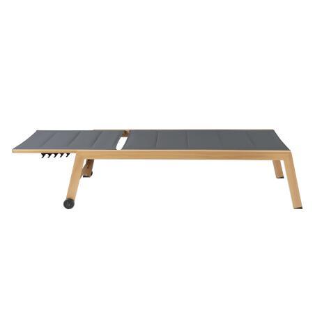 Set di 2 lettini prendisole in alluminio effetto legno con ruote, reclinabili in 5 posizioni (4/7)