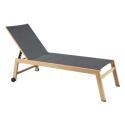 Set di 2 lettini prendisole in alluminio effetto legno con ruote, reclinabili in 5 posizioni