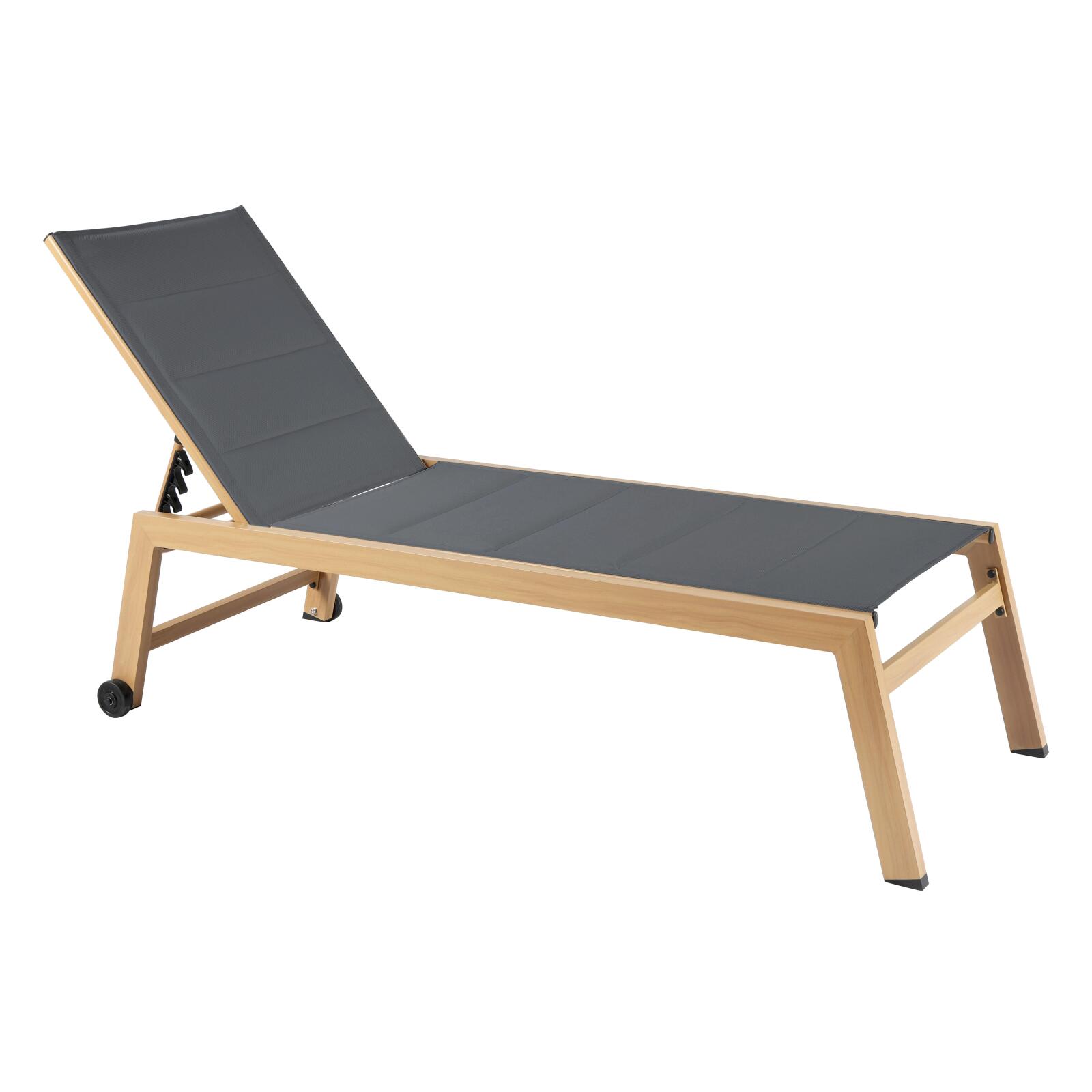 Set di 2 lettini prendisole in alluminio effetto legno con ruote, reclinabili in 5 posizioni