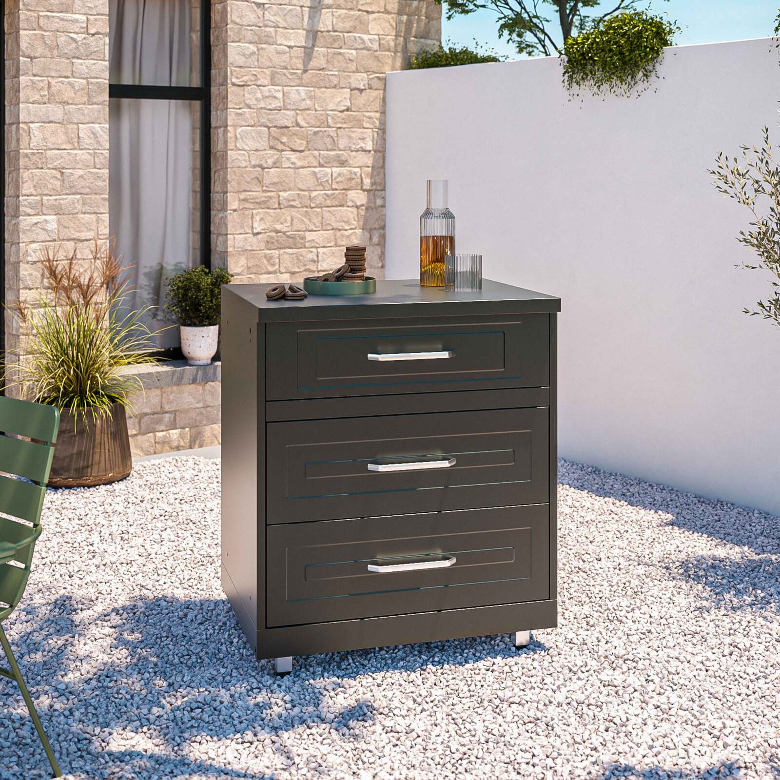 Cucina da esterno in acciaio a 3 elementi con barbecue