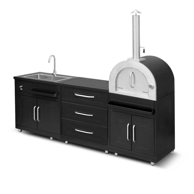 Cucina da esterno in acciaio a 3 elementi con forno per pizza