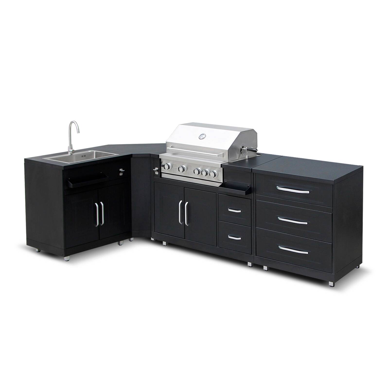 Cucina da esterno in acciaio a 4 elementi con barbecue