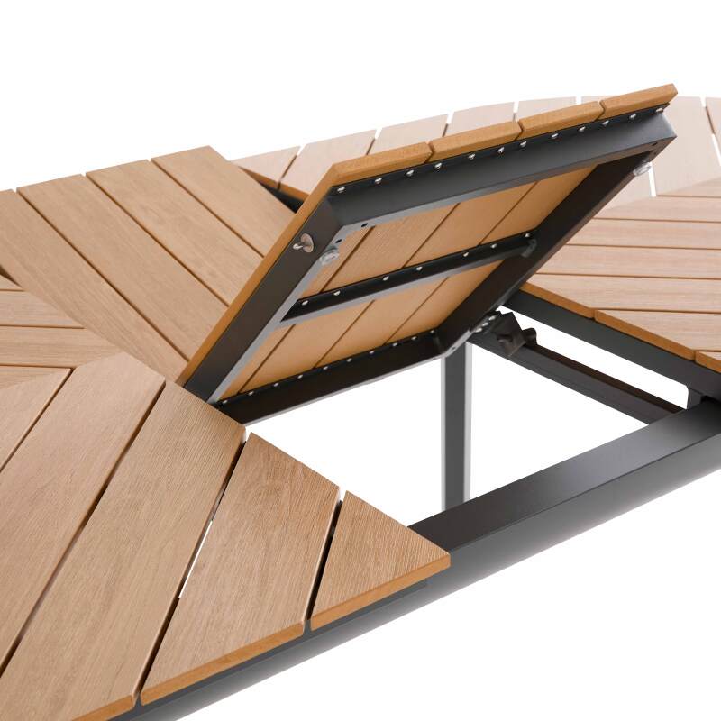 Tavolo da giardino rettangolare allungabile in polywood 180/220 cm con 6 sedie e 2 sedie con braccioli