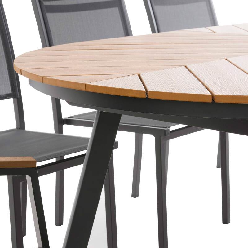 Tavolo da giardino rettangolare allungabile in polywood 180/220 cm con 6 sedie e 2 sedie con braccioli