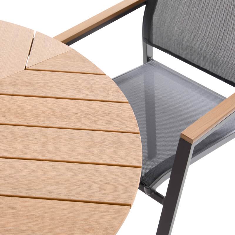 Tavolo da giardino rettangolare allungabile in polywood 180/220 cm con 6 sedie e 2 sedie con braccioli
