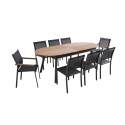 Tavolo da giardino rettangolare allungabile in polywood 220/280 cm con 8 sedie e 2 sedie con braccioli