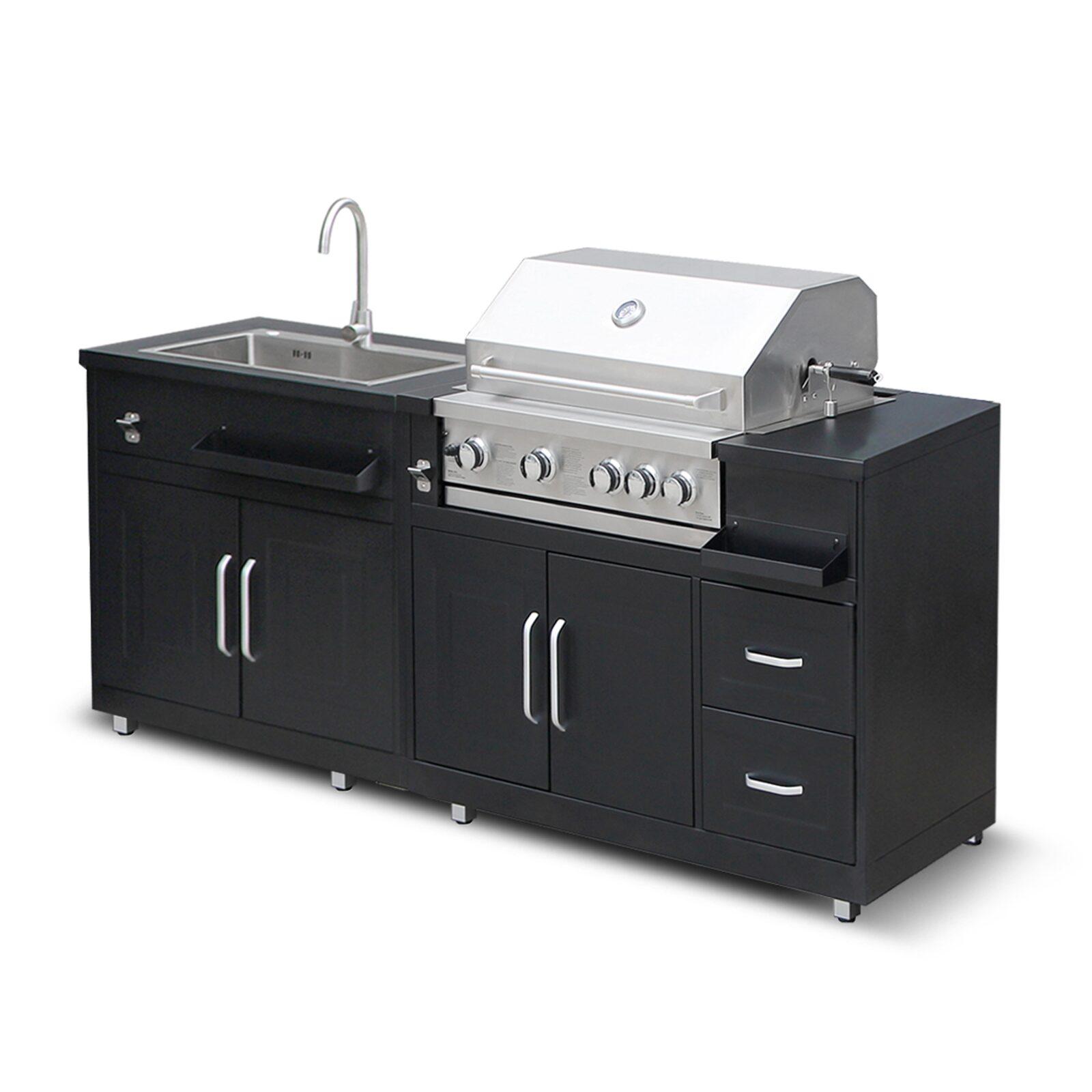 Cucina da esterno in acciaio a 2 elementi con barbecue