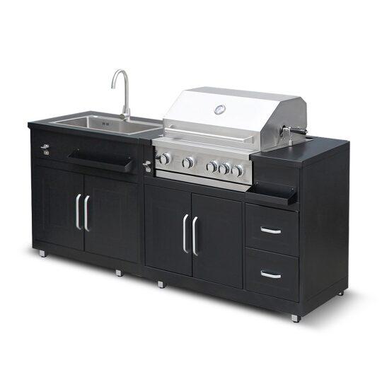 Cucina da esterno in metallo con lavatoio da esterno e barbecue - 2 moduli | Oviala