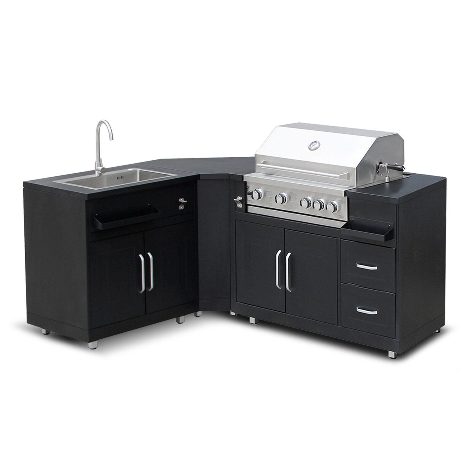 Cucina da esterno in acciaio a 3 pezzi con barbecue