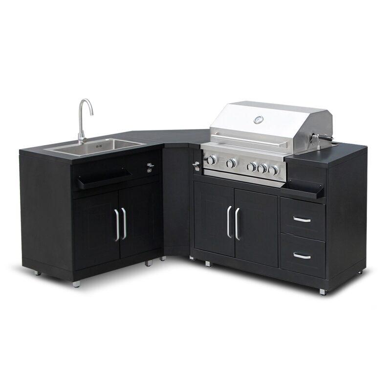 Cucina da esterno in acciaio a 3 pezzi con barbecue