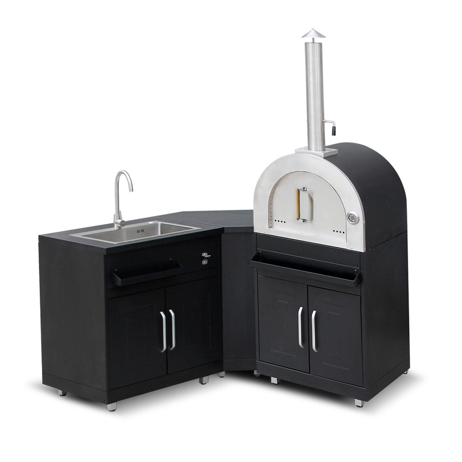 Cucina da esterno in acciaio a 3 elementi con forno per pizza