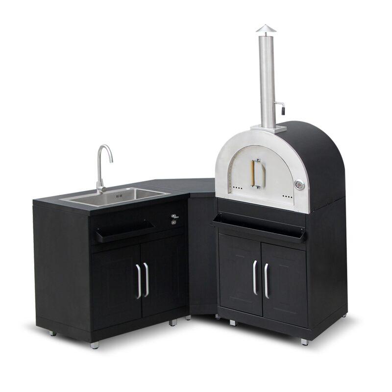 Cucina da esterno in acciaio a 3 elementi con forno per pizza