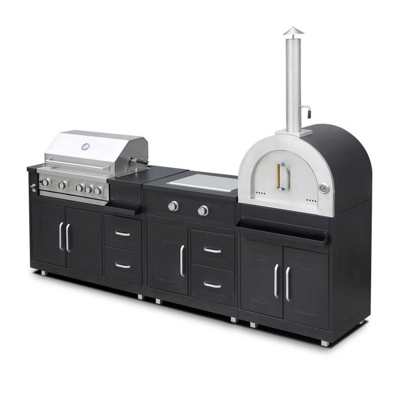 Cucina da esterno in acciaio con 3 elementi di cottura