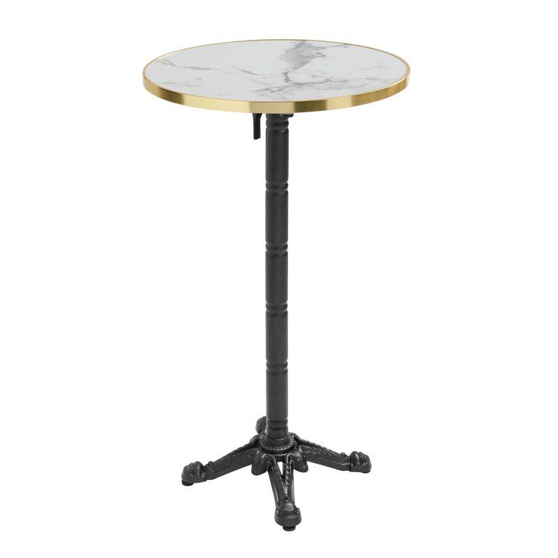 Tavolo alto basculante Ø 60 cm in multistrato con rivestimento in laminato e bordi in alluminio