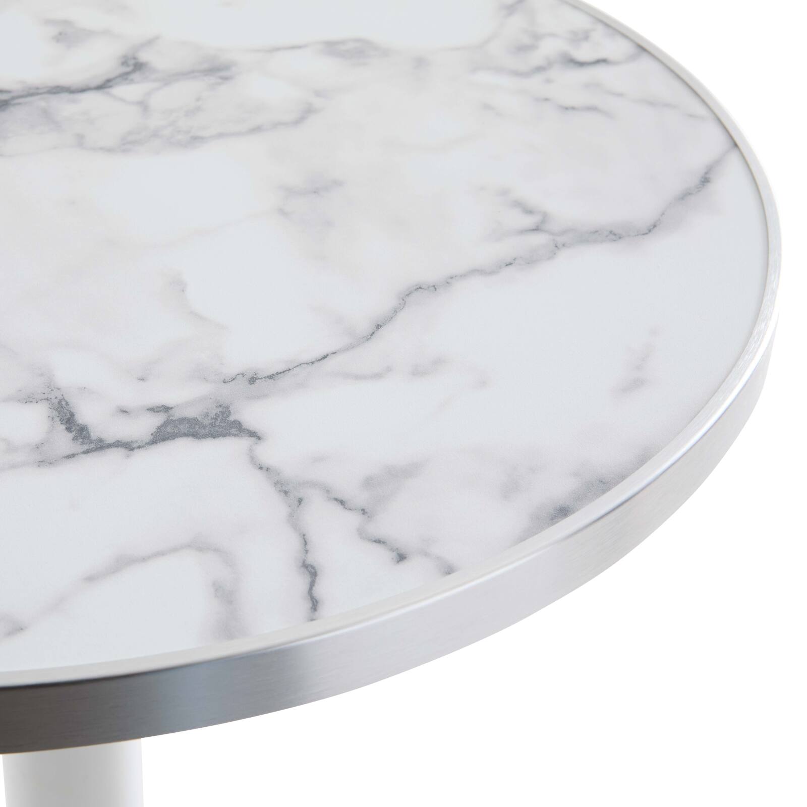 Tavolo alto basculante Ø 60 cm in multistrato con rivestimento in laminato e bordi in alluminio