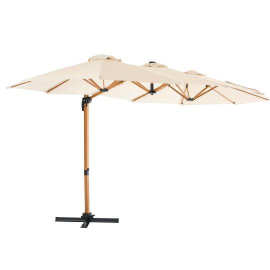 Ombrellone da giardino a braccio a 3 teste (4,5 x 2,65 m) con palo girevole a 360° in effetto legno e copertura protettiva