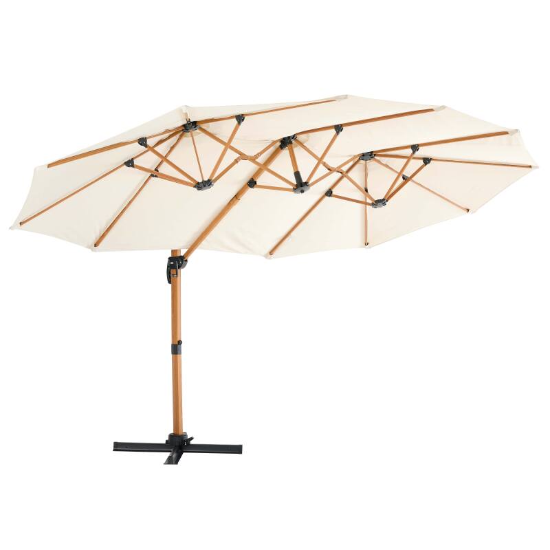 Ombrellone da giardino a braccio a 3 teste (4,5 x 2,65 m) con palo girevole a 360° in effetto legno e copertura protettiva
