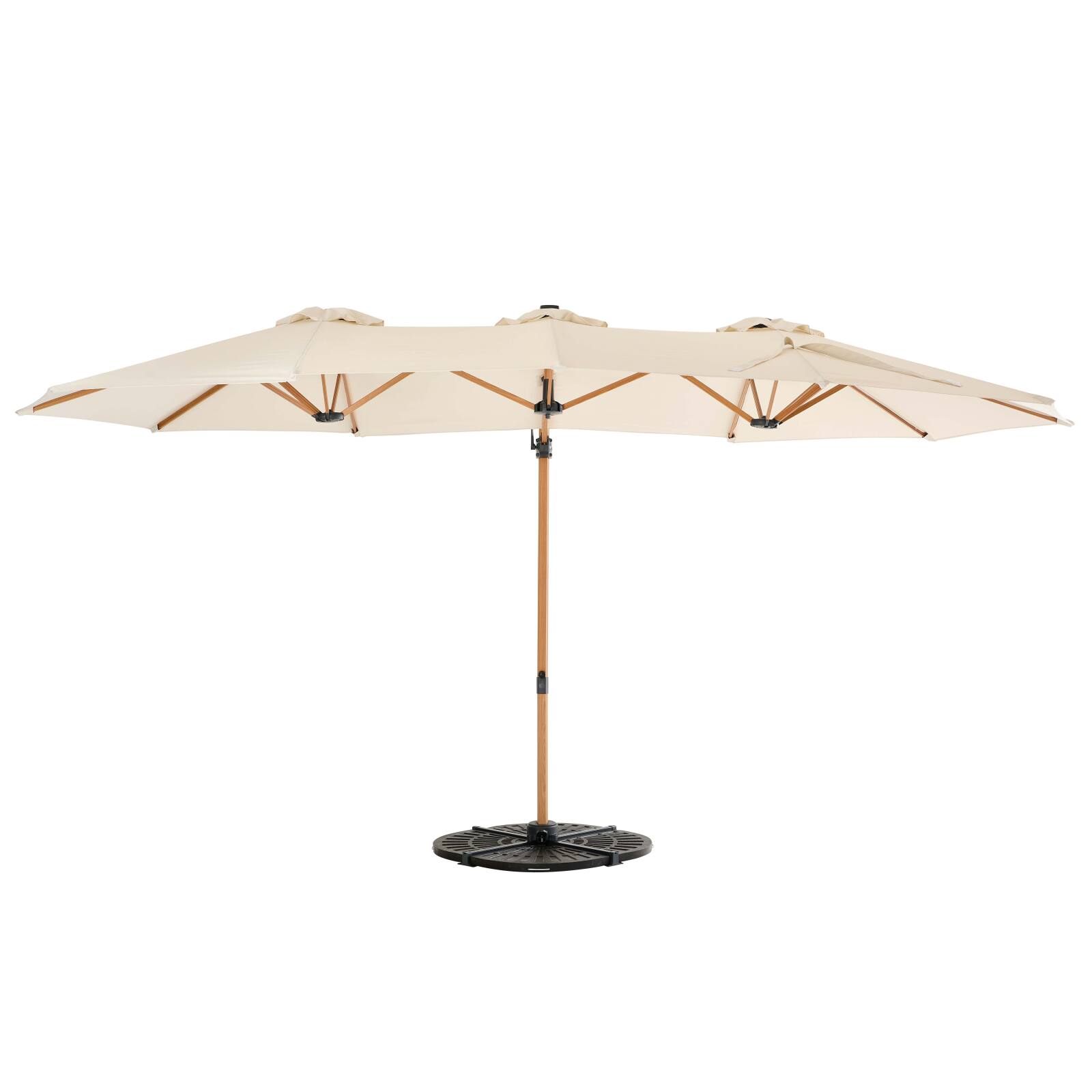 Ombrellone da giardino a braccio a 3 teste (4,5 x 2,65 m) con palo girevole a 360° in effetto legno e copertura protettiva