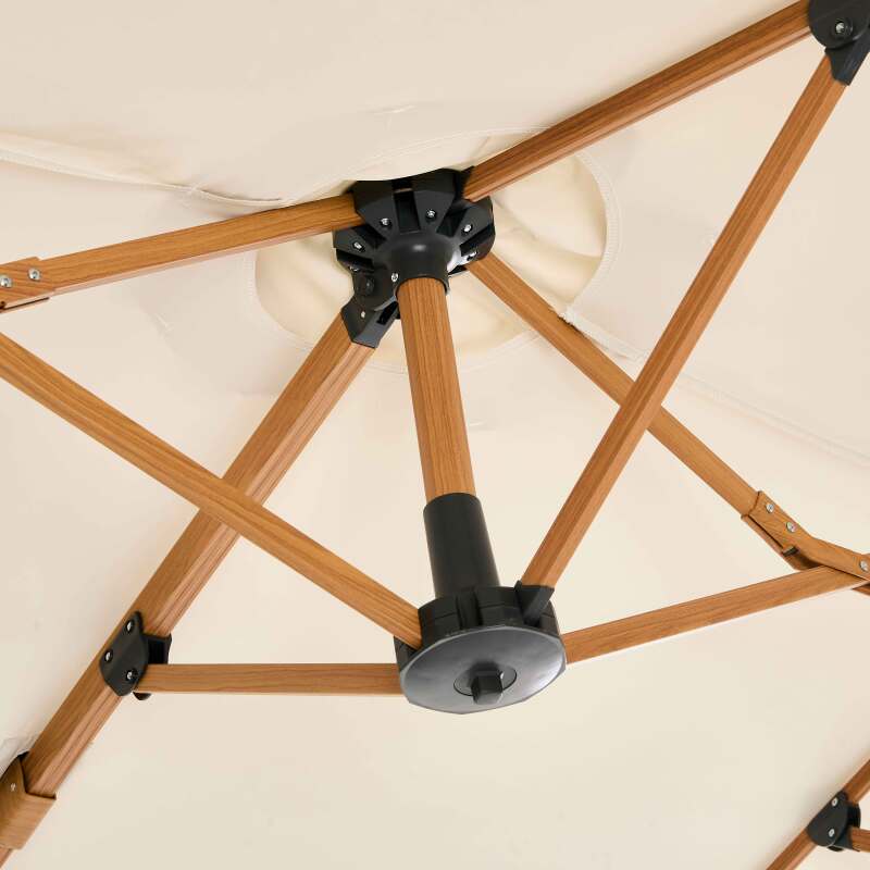 Ombrellone da giardino a braccio a 3 teste (4,5 x 2,65 m) con palo girevole a 360° in effetto legno e copertura protettiva