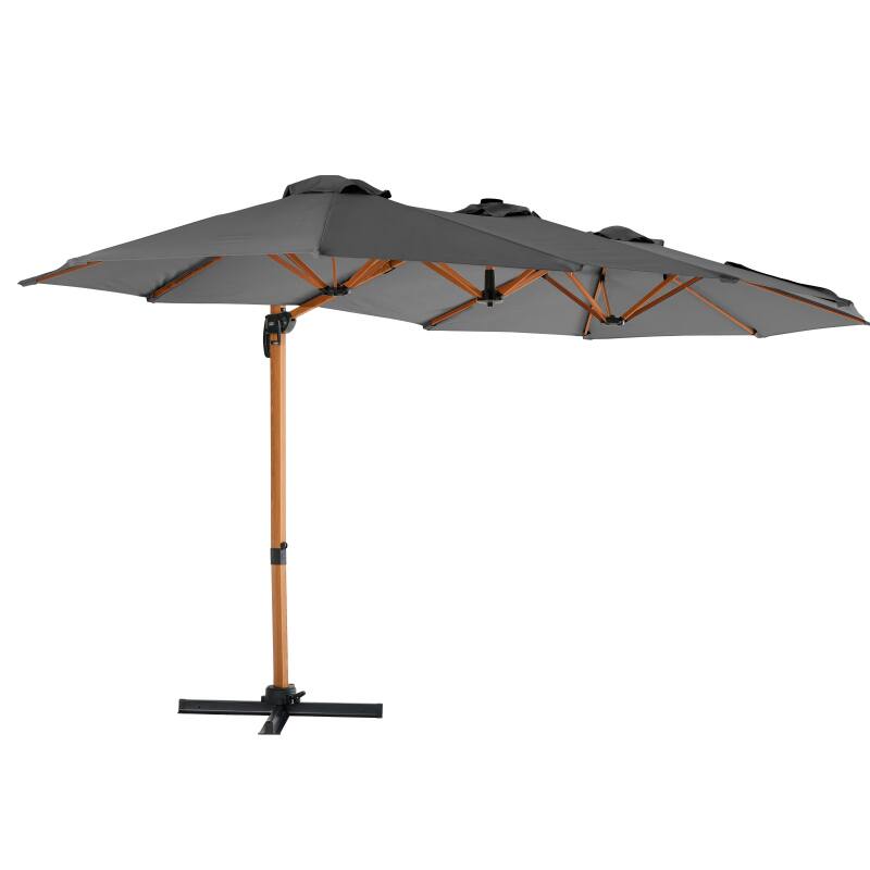 Ombrellone da giardino a braccio a 3 teste (4,5 x 2,65 m) con palo girevole a 360° in effetto legno e copertura protettiva
