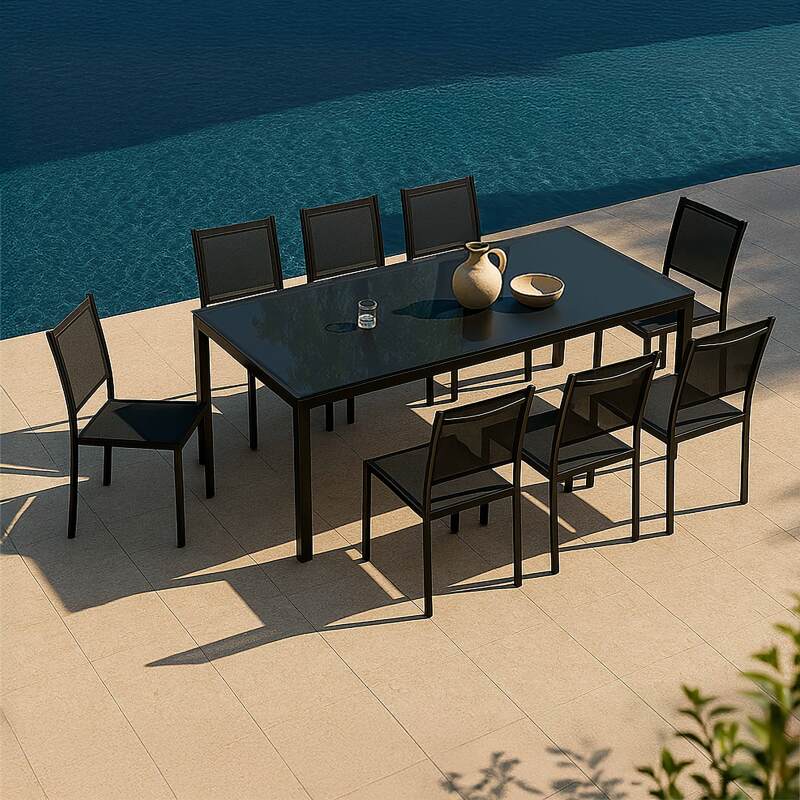 Set Da Pranzo 3 Pezzi Per Angolo Cucina - Tavolo E 2 Sedie In Legno Massello Asiatico, Finitura Nero/Ciliegio