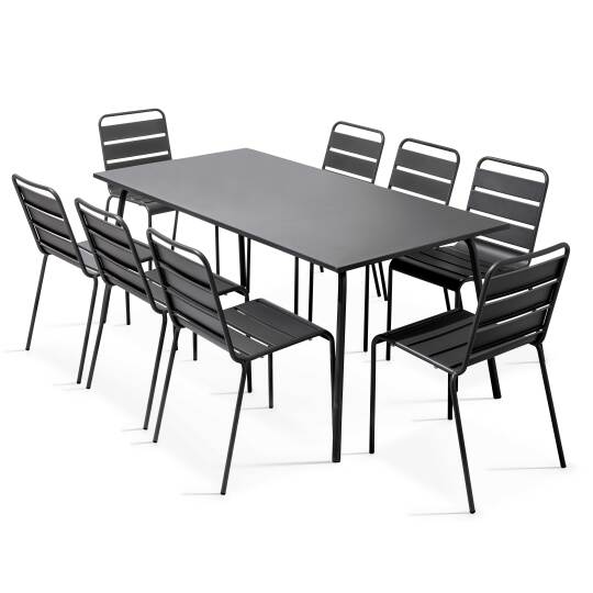 Tavolo da giardino rettangolare 180 x 90 cm e 8 sedie in metallo