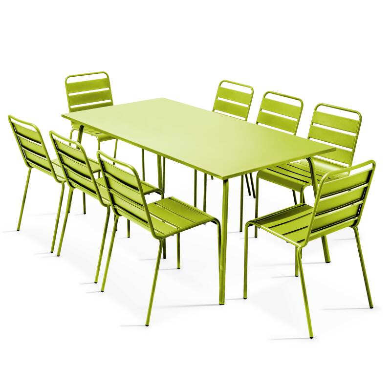 Tavolo da giardino rettangolare 180 x 90 cm e 8 sedie in metallo