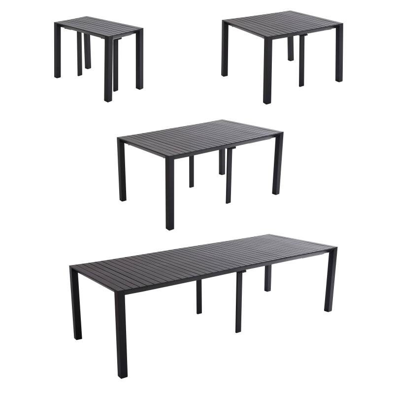 Tavolo da giardino rettangolare allungabile (52/260 cm) e 8 sedie in alluminio